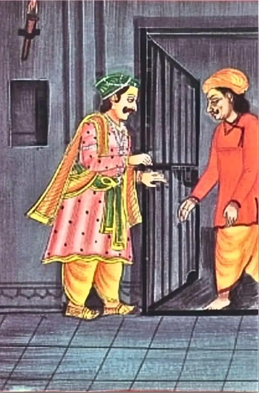 कसुंबा छठ वार्ता प्रसंग बीरबल जी कृष्णदासजी को जेल से मुक्त कर रहे है 